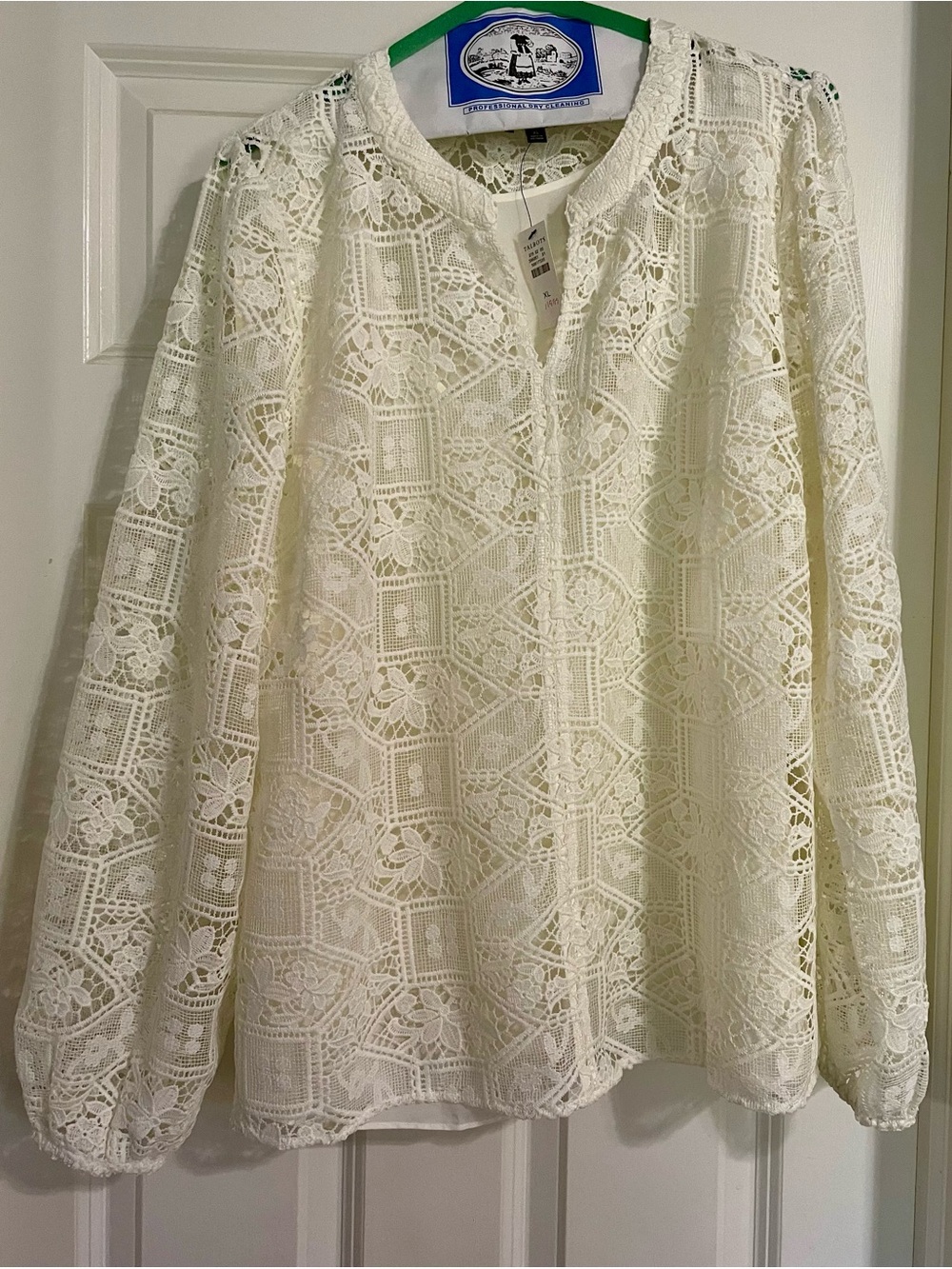Talbots Ivory Crochet Lace Long-Sleeve Blouse with sleeveless shell
